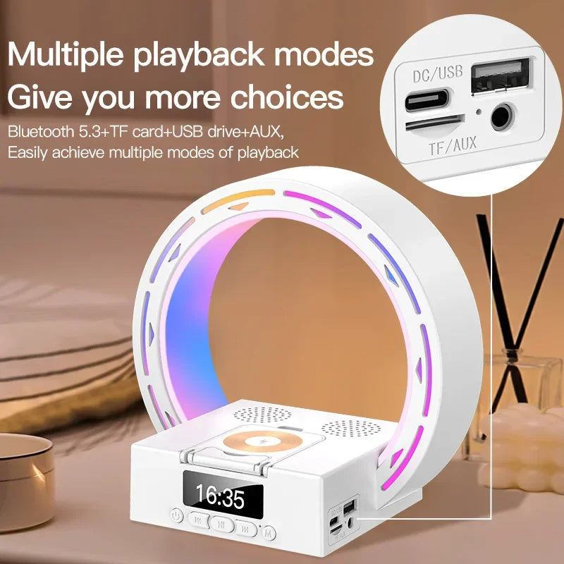 4-in-1 Bluetooth Speaker Lamp with Charging Pad and Alarm Clock