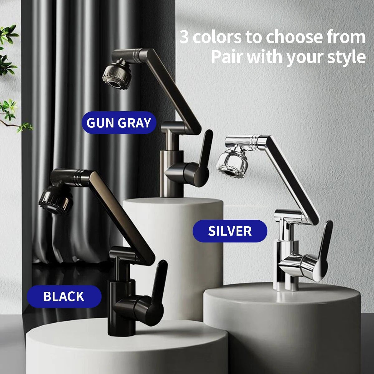 Black Kitchen Faucet with 360° Robotic Arm and Dual Spray for Kitchen and Bathroom