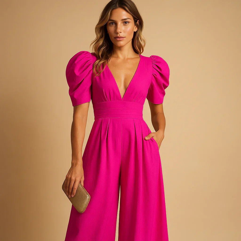 Fitted Puff-Sleeve Jumpsuit