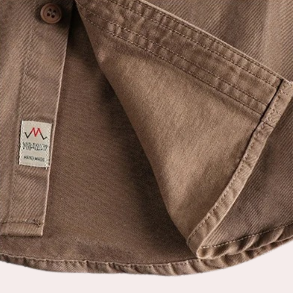 Men's Long-Sleeve Casual Shirt in Brown and Dark Green