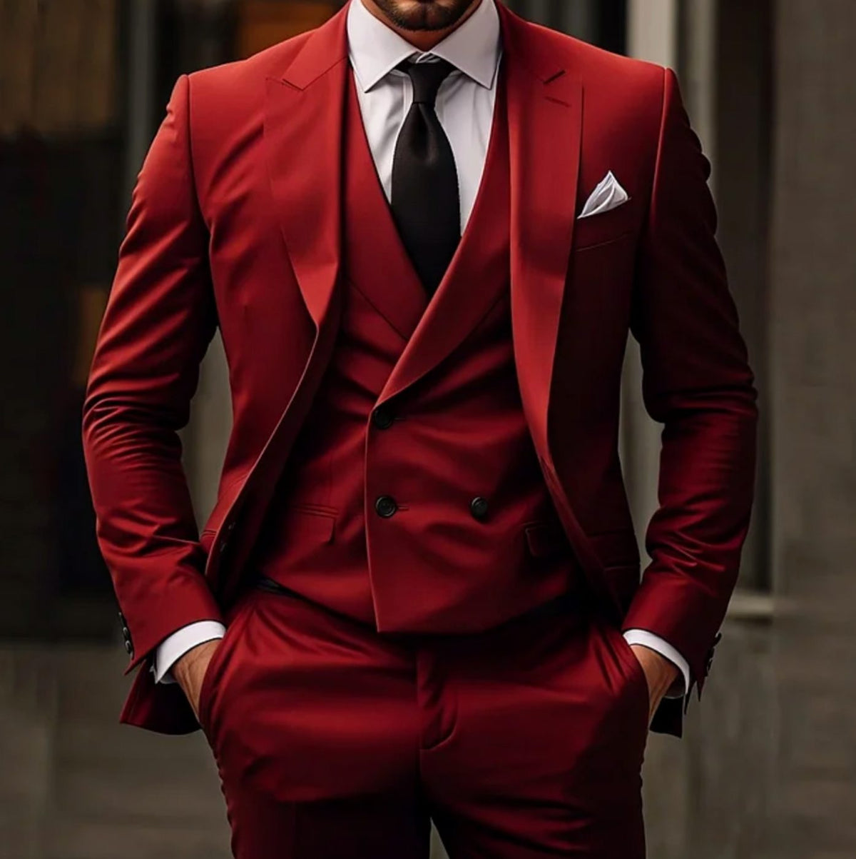 Men's Three-Piece Slim Fit Suit Set - Tailored Jacket, Vest and Trousers
