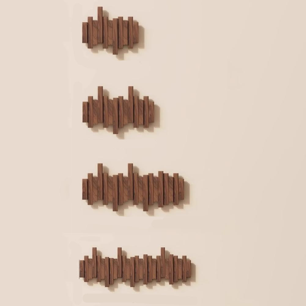 Scandinavian Wooden Wall-Mounted Coat Rack with Magnetic Folding Hooks, 4 to 10 Hooks, Ash or Walnut