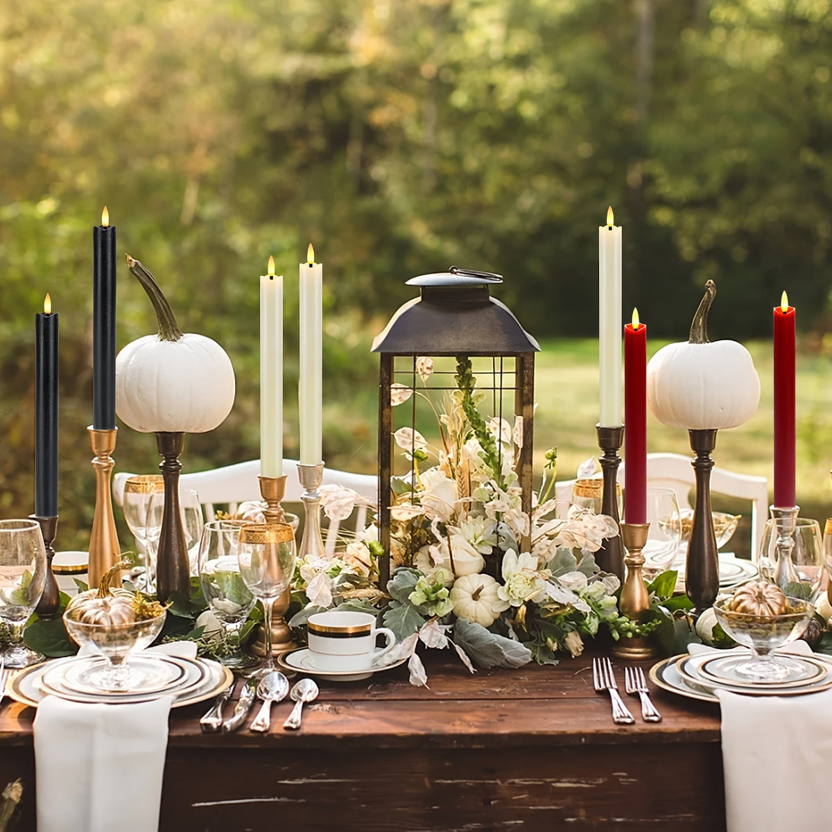 Set of 6 Flameless Real Wax Taper Candles with Remote Control - Ivory White LED Candles for Table and Wedding Decoration