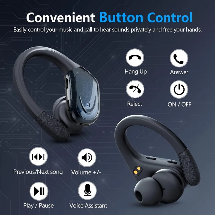 Unisex Bluetooth 5.3 Sports Earbuds with Microphone & 75-Hour Playback