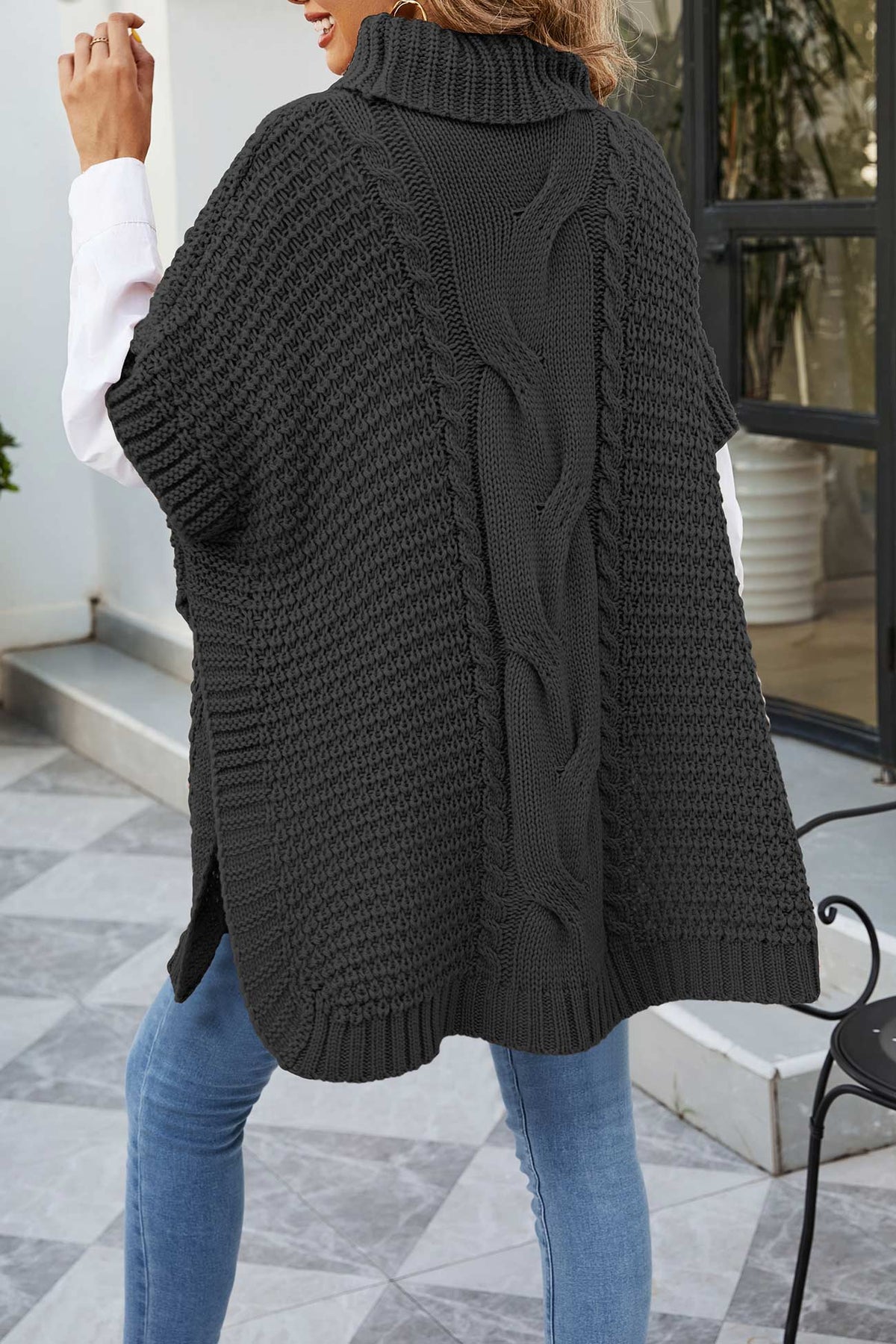 Women's Cable-Knit Sweater Poncho