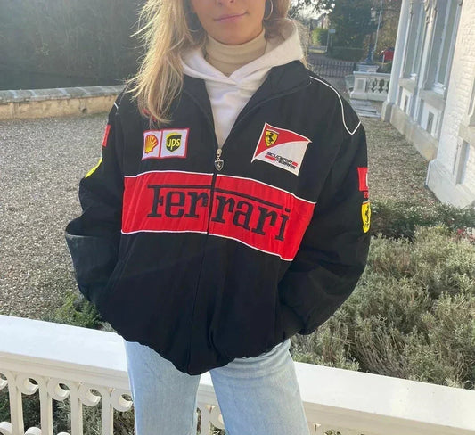 Women's Oversized Racing Jacket - Colorblock Motorsport Style with Patches