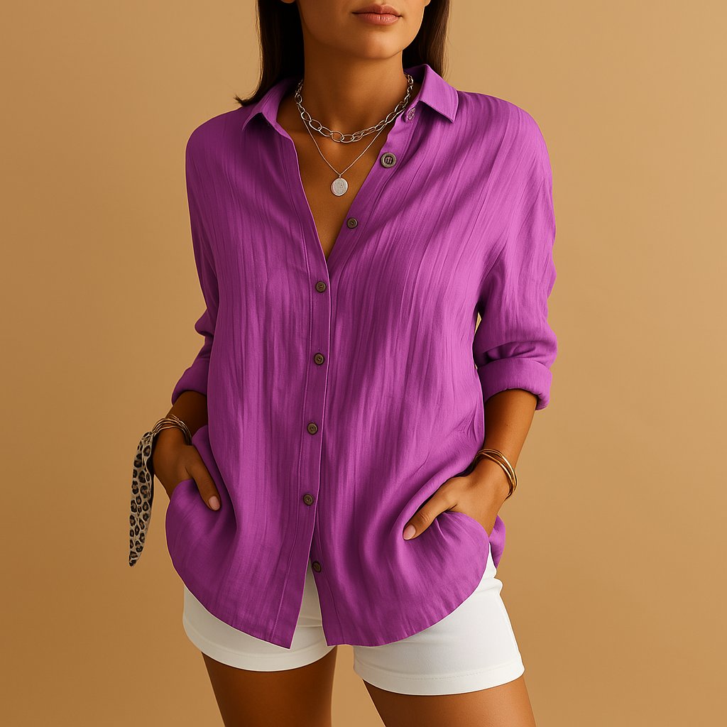 Women's Relaxed Fit Long Sleeve Button-Down Blouse
