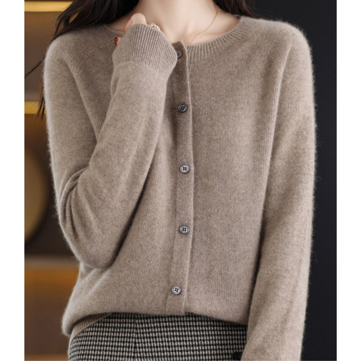 Women's Round Neck Cardigan - White Sweater