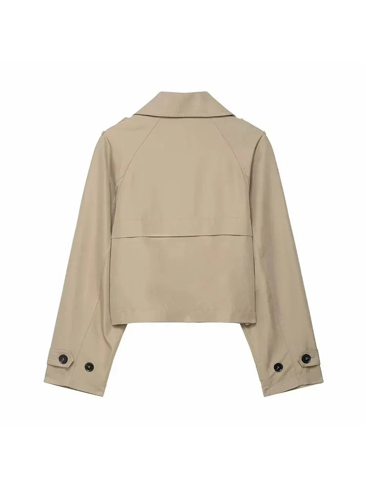 Women's Short Double-Breasted Trench Coat – Timeless Silhouette for Work and Casual Wear