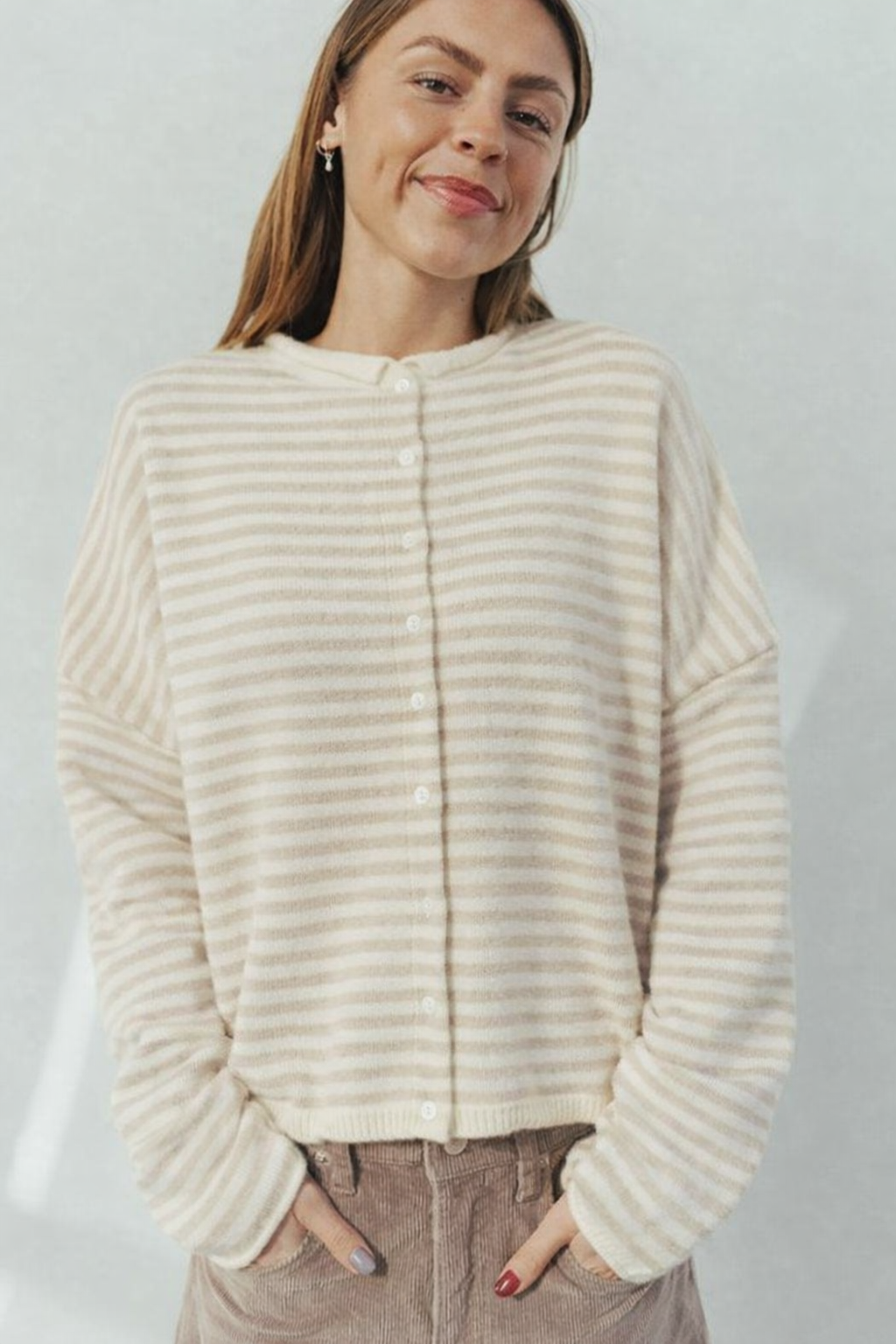 Women's Striped Cropped Button-Front Cardigan