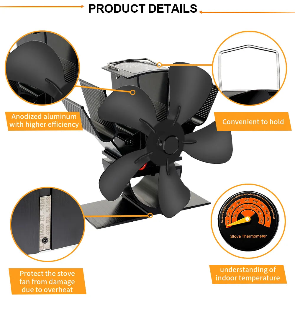 Wood Burner Stove Fan for Log Burning Fire Stoves
