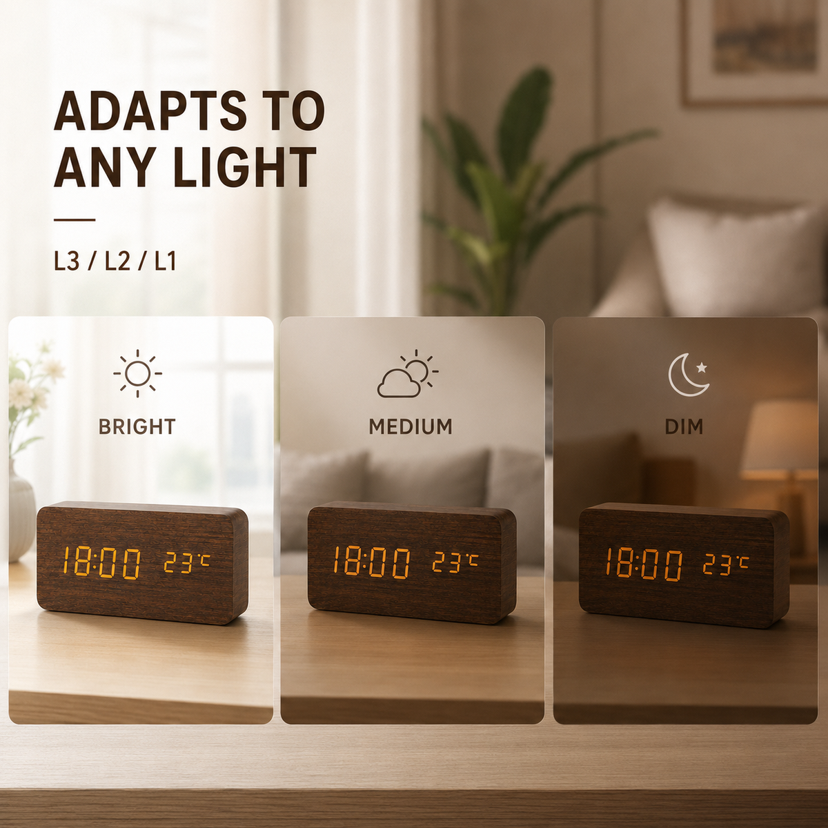 Wood Finish Digital Alarm Clock