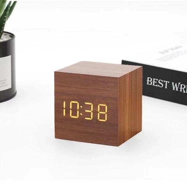 Wooden Desk Alarm Clock with Sunrise Simulation and LED Display
