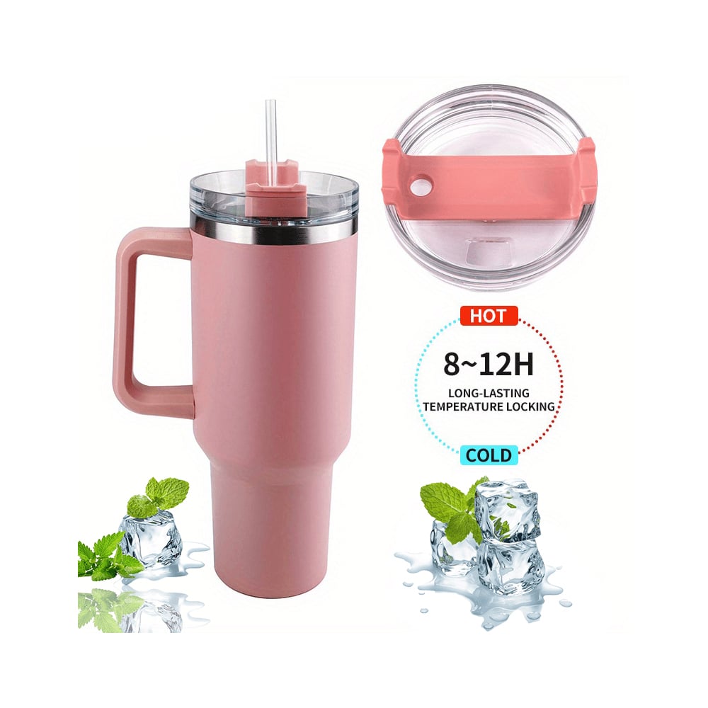 1200 Ml Insulated Tumbler with Handle, Lid and Straw for Hot and Cold Drinks