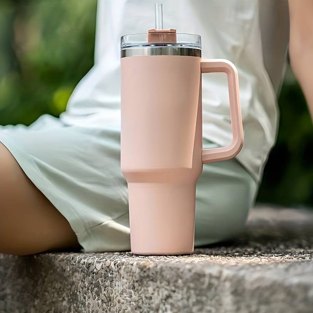 1200 Ml Insulated Tumbler with Handle, Lid and Straw for Hot and Cold Drinks