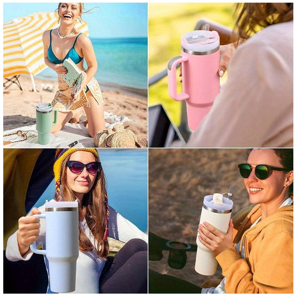 1200 Ml Insulated Tumbler with Handle, Lid and Straw for Hot and Cold Drinks