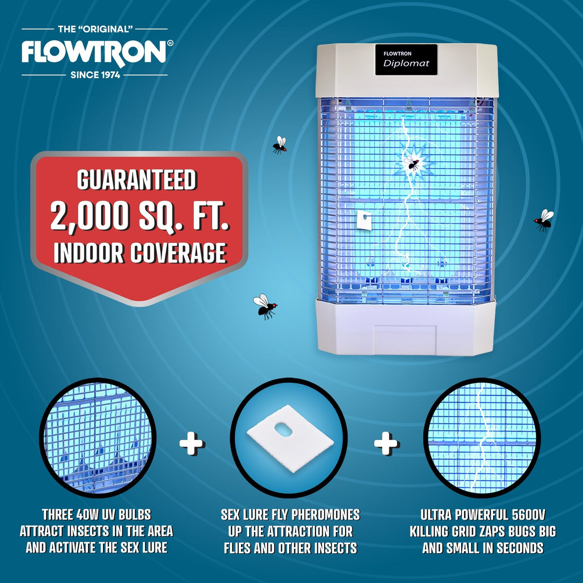 120W Indoor Commercial Bug Zapper, 2,000 Sq. Ft. Coverage