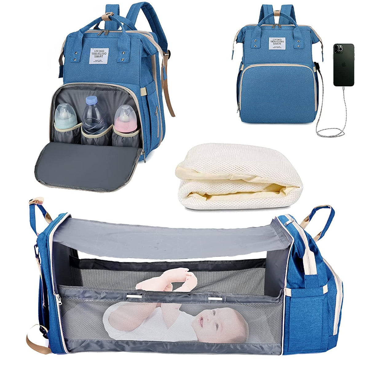 2-in-1 Baby Diaper Bag with Foldable Changing Station
