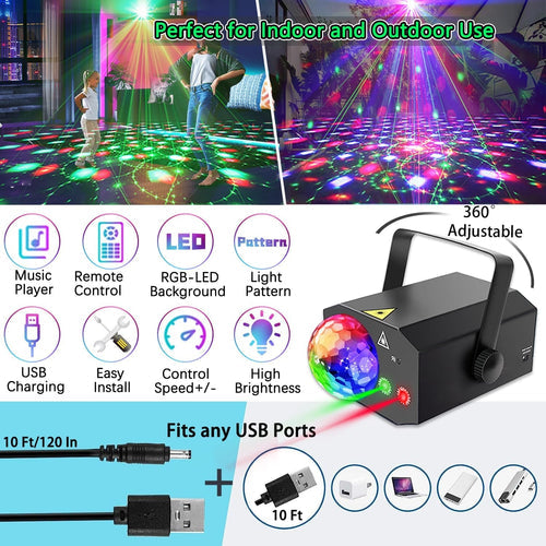 2-in-1 Laser Disco Light – Sound-Activated Strobe Light with Remote Control