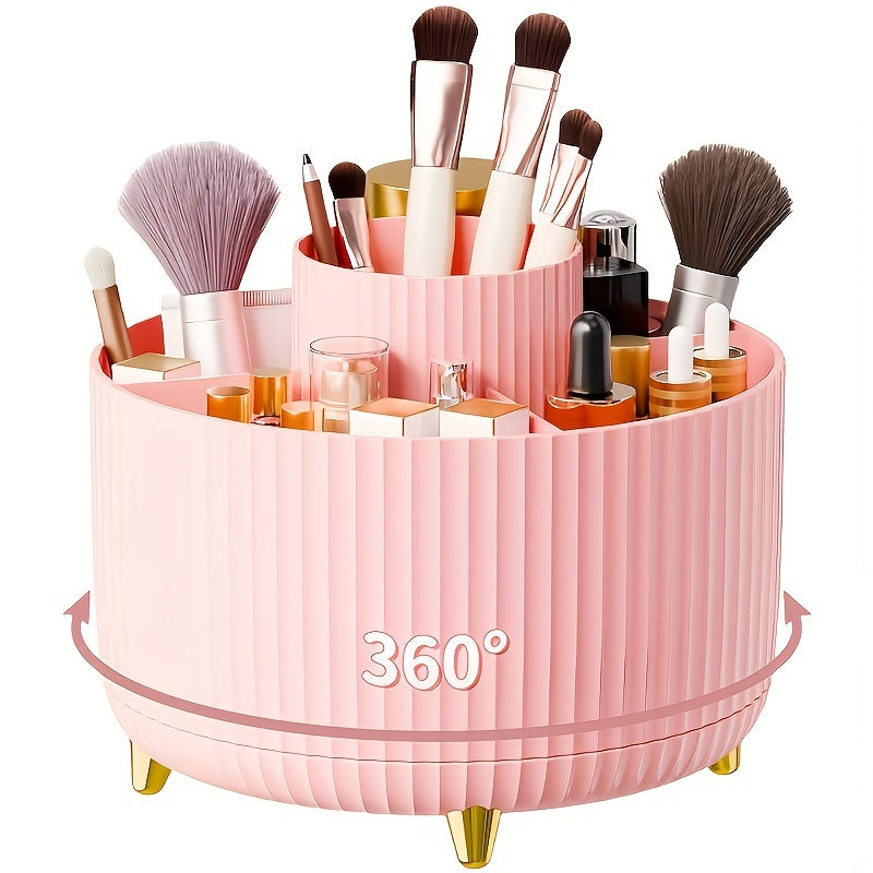 360° Rotating Makeup Organizer – Plastic Cosmetic Storage Box with 5 Compartments