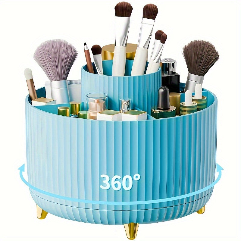 360° Rotating Makeup Organizer – Plastic Cosmetic Storage Box with 5 Compartments