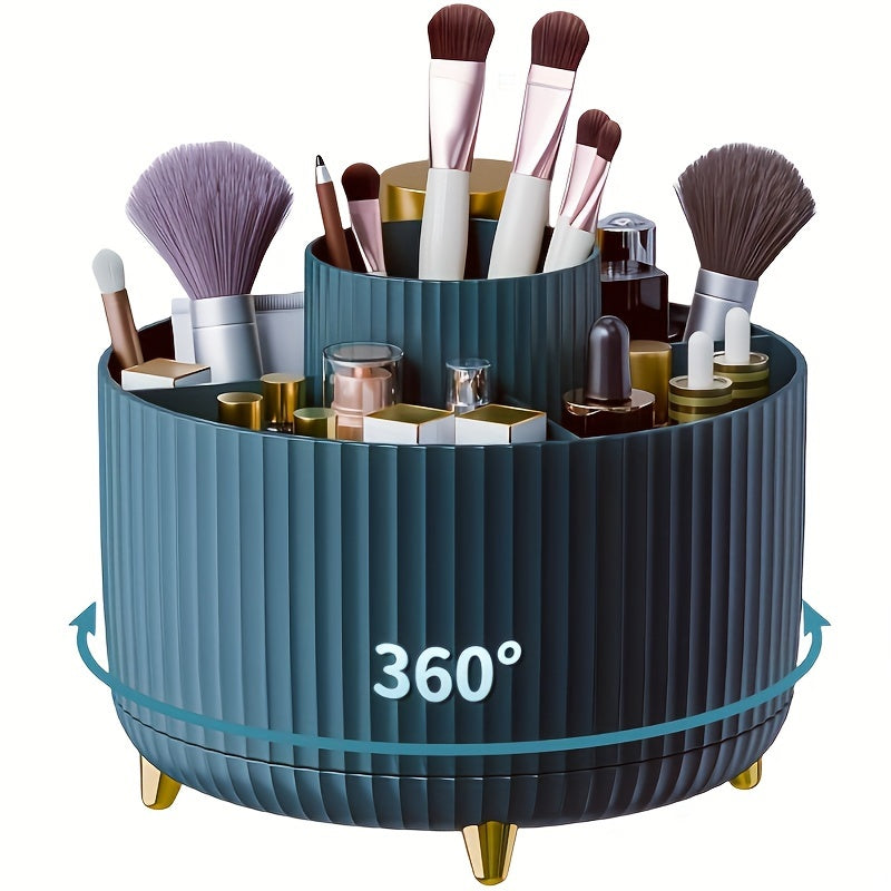 360° Rotating Makeup Organizer – Plastic Cosmetic Storage Box with 5 Compartments