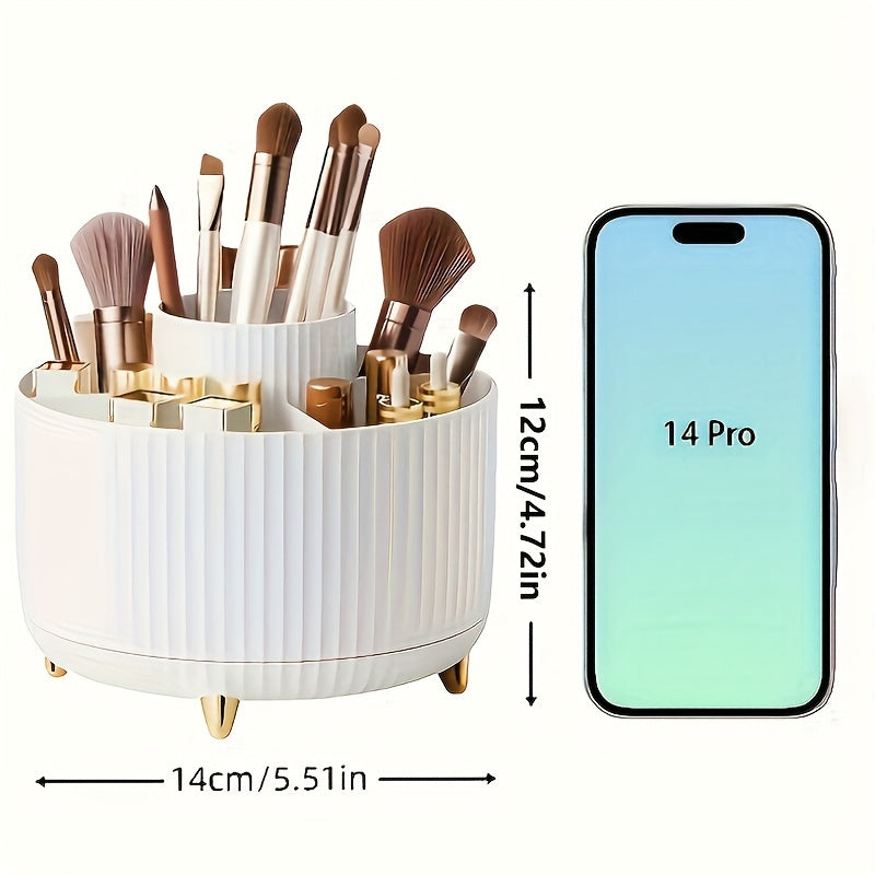 360° Rotating Makeup Organizer – Plastic Cosmetic Storage Box with 5 Compartments