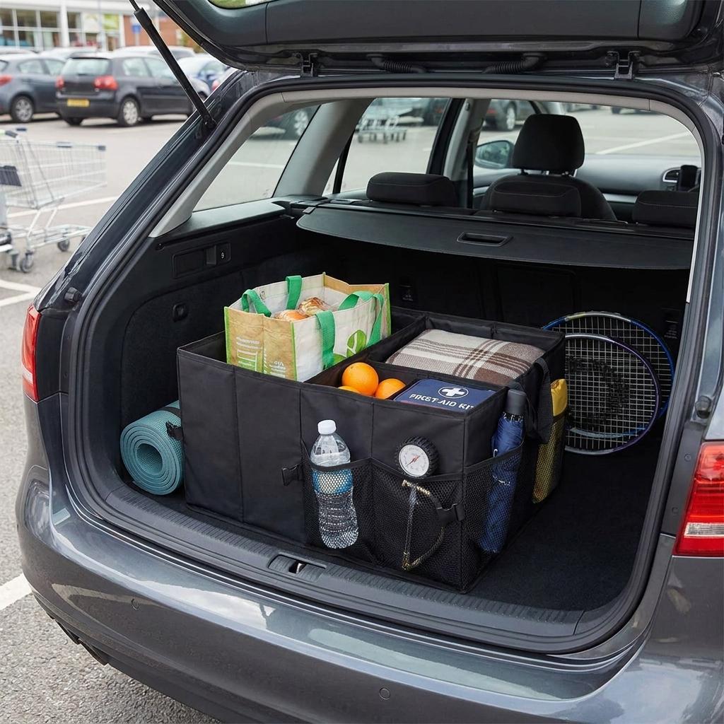 56L Foldable Car Boot Organiser with 3 Compartments - Waterproof 600D Oxford