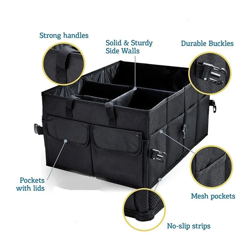 56L Foldable Car Boot Organiser with 3 Compartments - Waterproof 600D Oxford