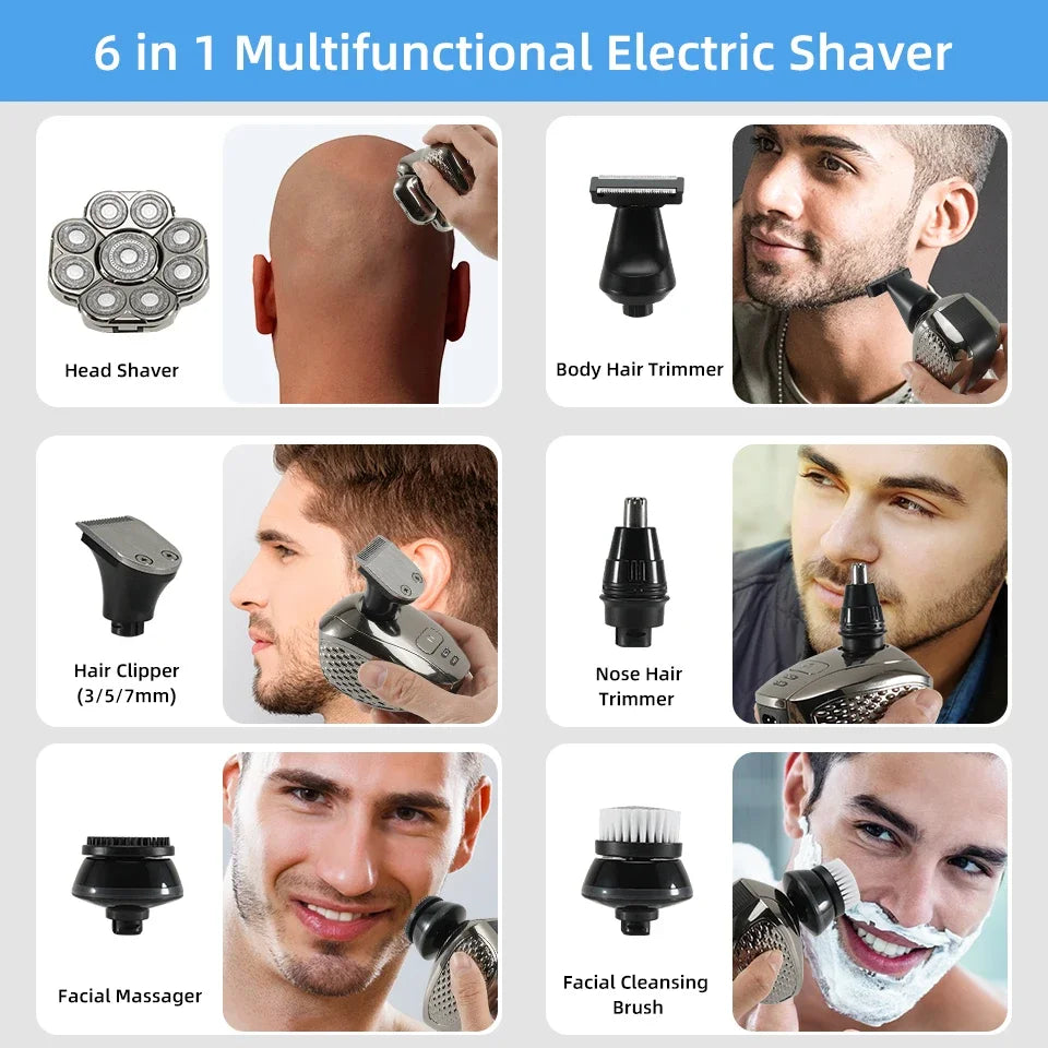 6-in-1 Waterproof Electric Shaver for Men with 9D Floating Heads and Grooming Kit