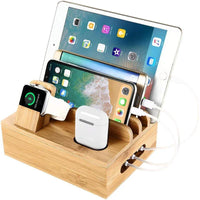 Bamboo Charging Station – 5-Port USB Organizer with Cable Set