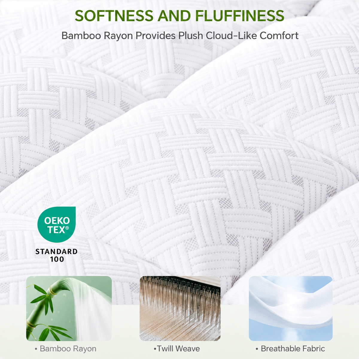 Bamboo Pillow Top Mattress Topper with Deep Pocket Elastic Skirt