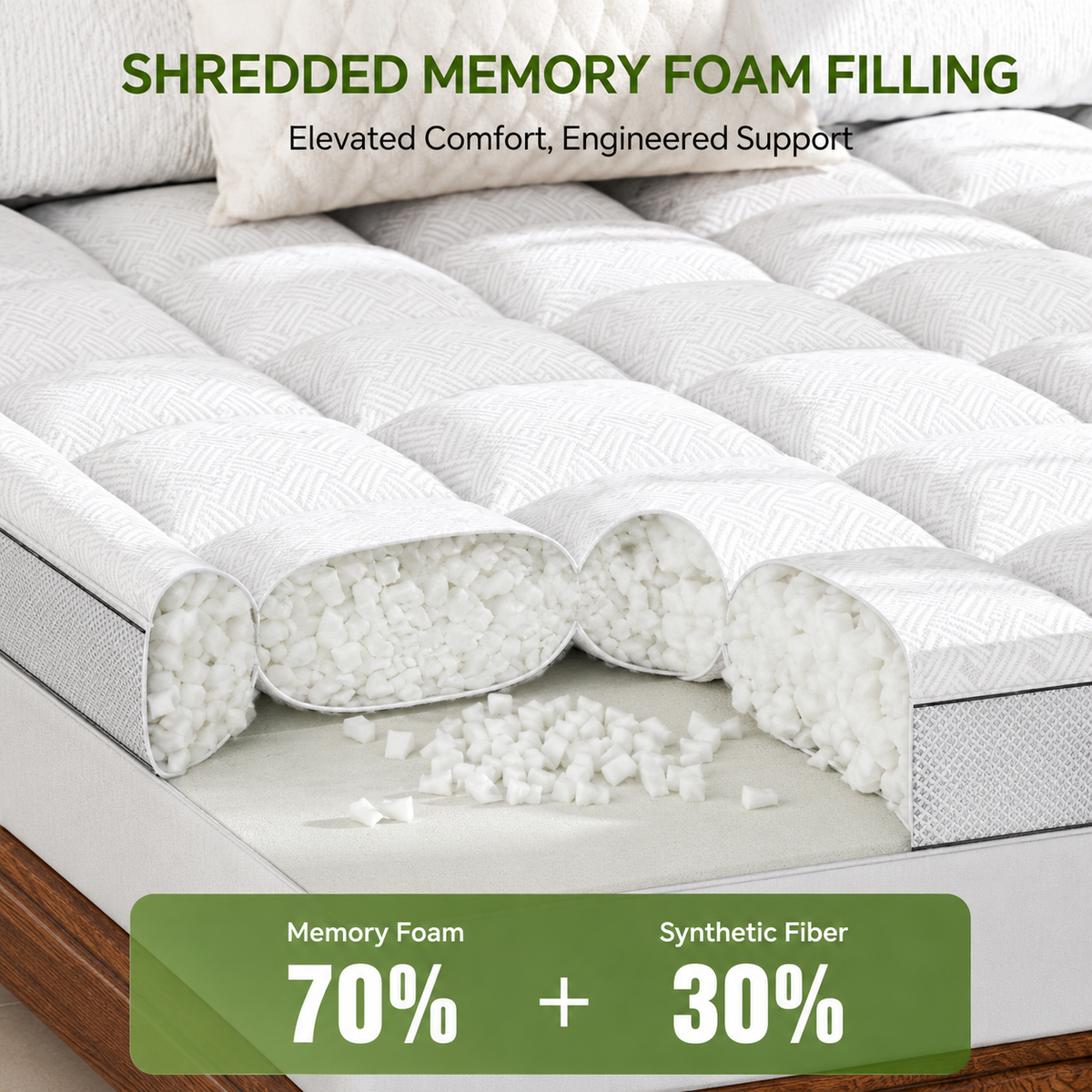 Bamboo Pillow Top Mattress Topper with Deep Pocket Elastic Skirt