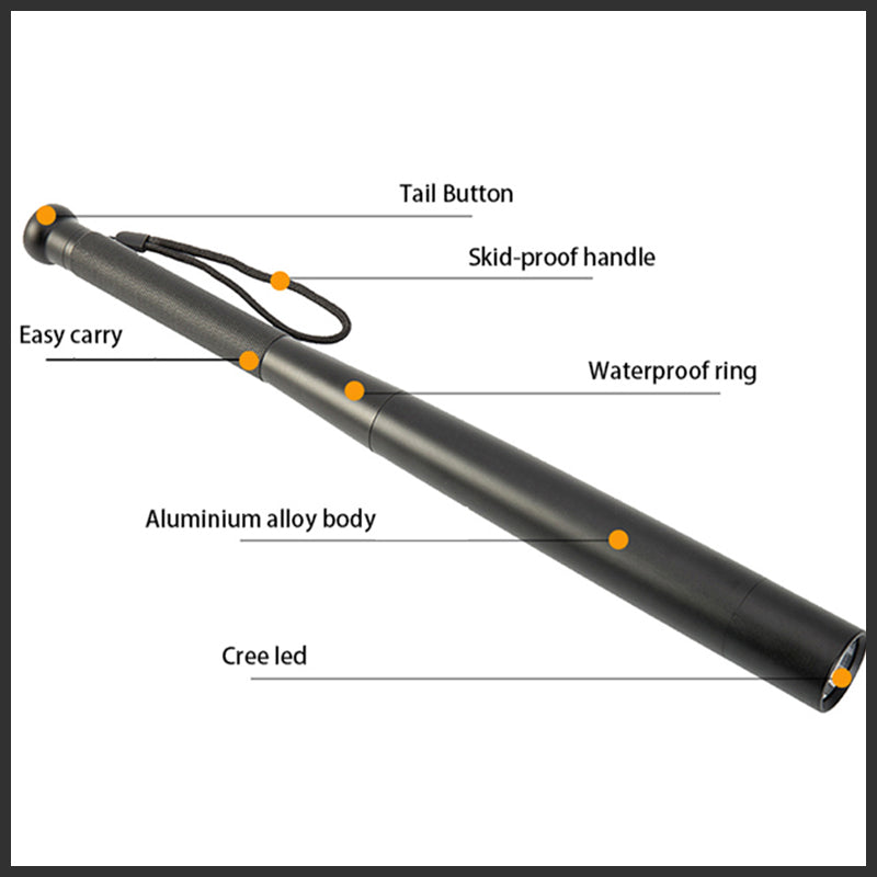 Baseball Bat Shaped LED Flashlight - Aluminum Alloy, 3 Lighting Modes, Emergency & Utility Use