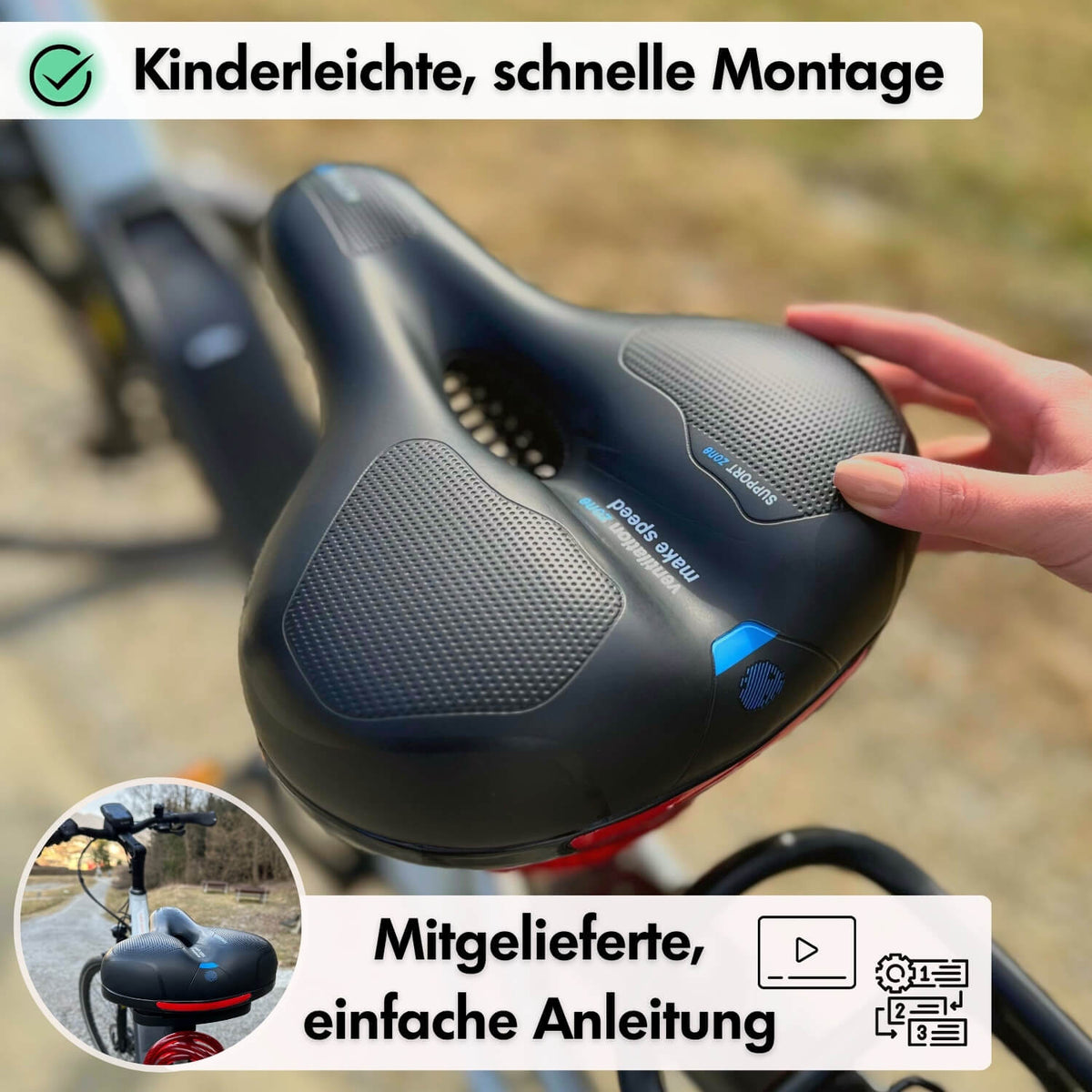 Bicycle Saddle with Pressure-Relieving Memory Foam - Black