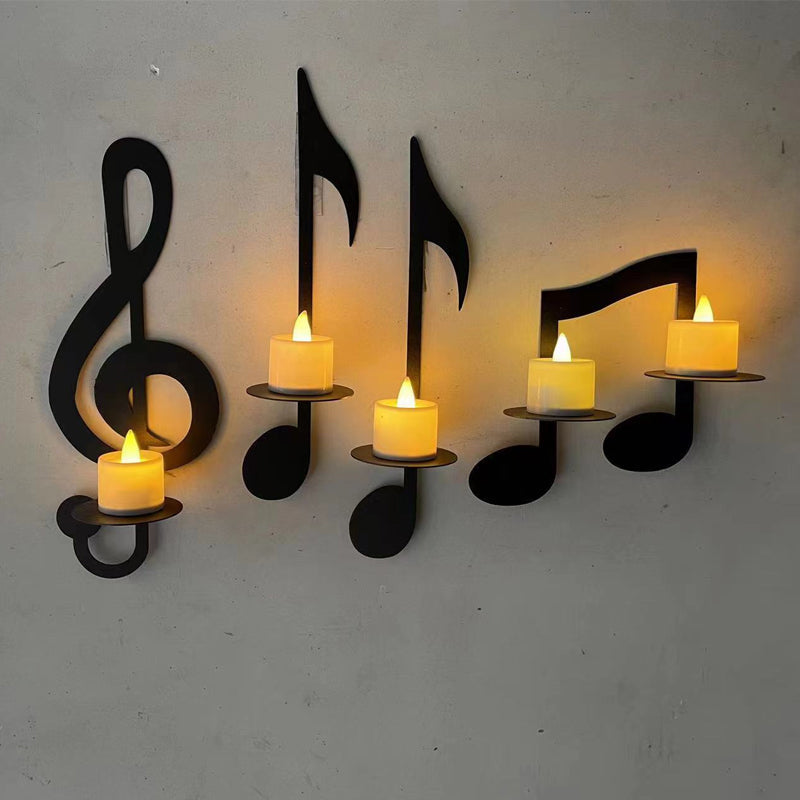 Black Music Note Wall Candle Holder - Elegant Home Decor