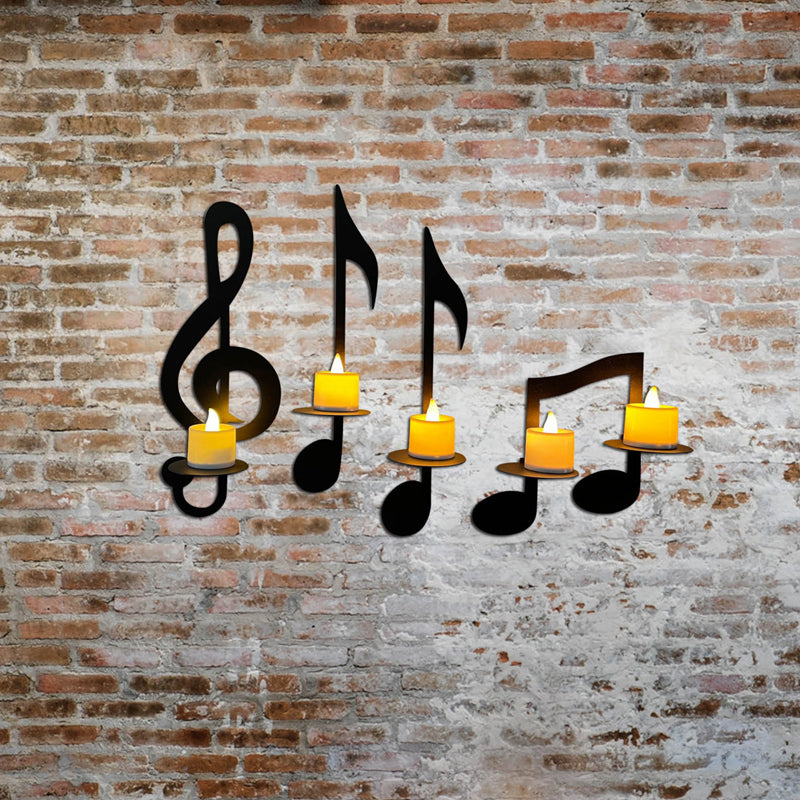 Black Music Note Wall Candle Holder - Elegant Home Decor