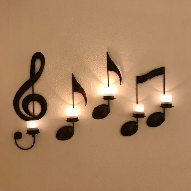 Black Music Note Wall Candle Holder - Elegant Home Decor