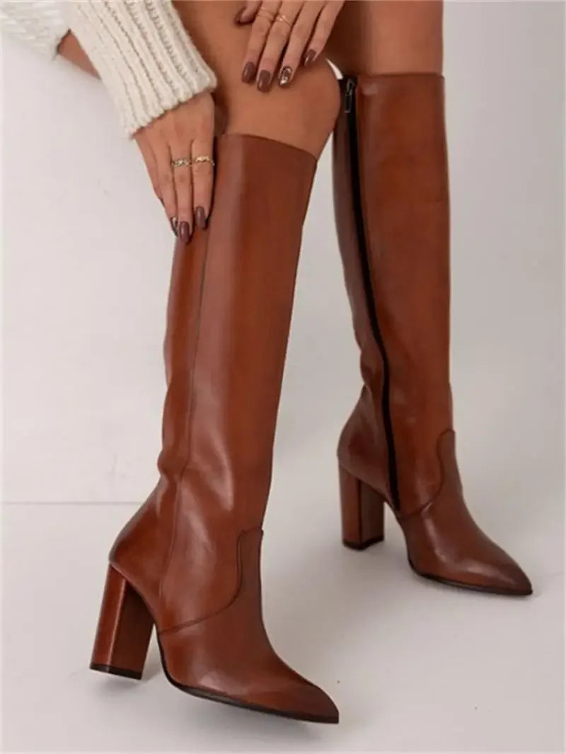 Block Heel Knee-High Boots