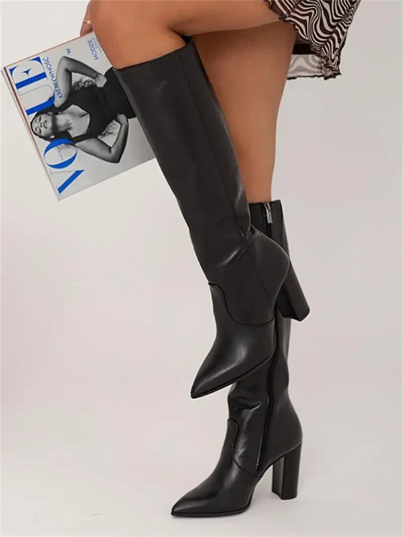 Block Heel Knee-High Boots