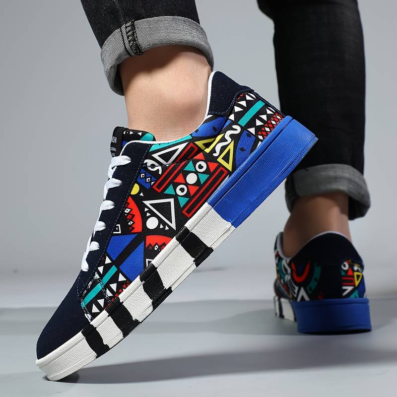 Colorful Low-Top Sneakers with All-Over Graphic Print