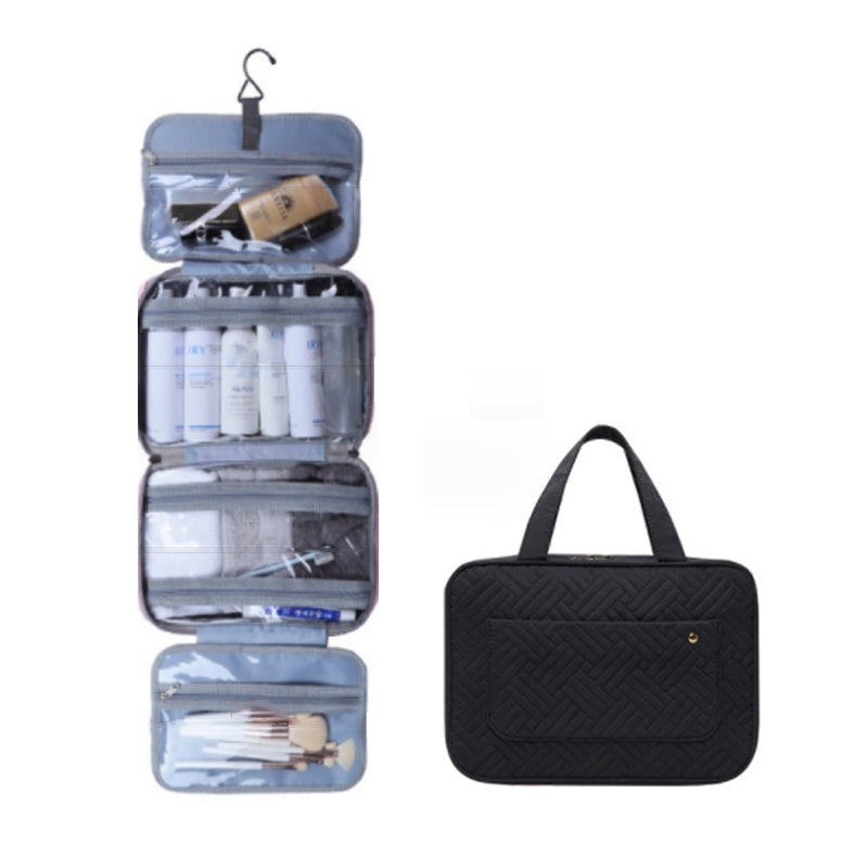Compact Water-Resistant Travel Cosmetic Organizer with 4 Compartments and 360° Hook for Men and Women