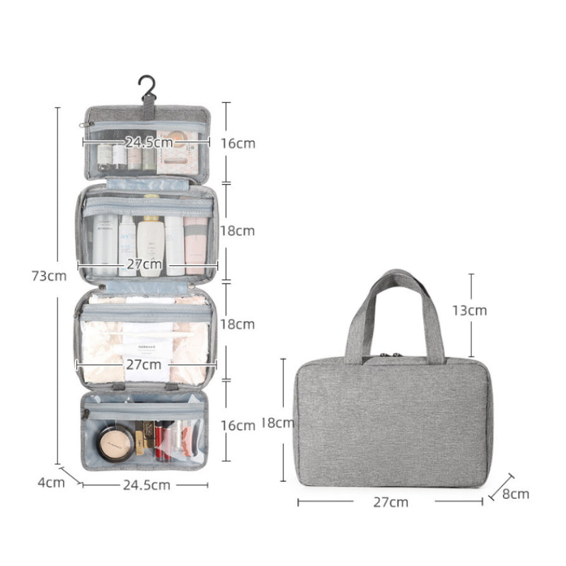 Compact Water-Resistant Travel Cosmetic Organizer with 4 Compartments and 360° Hook for Men and Women
