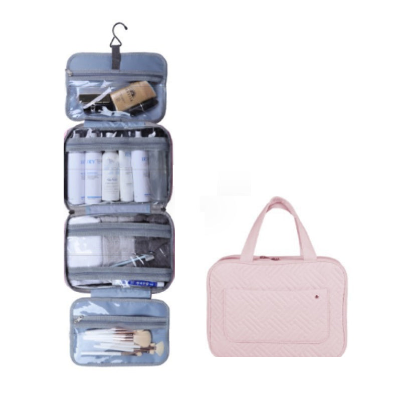 Compact Water-Resistant Travel Cosmetic Organizer with 4 Compartments and 360° Hook for Men and Women