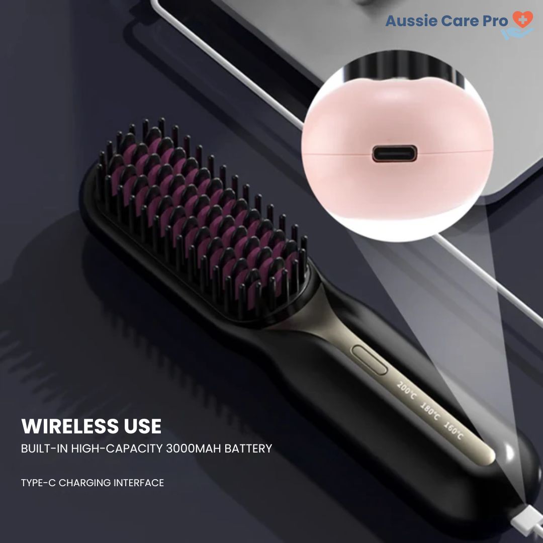 Cordless Hair Straightening Brush – Portable & Frizz-Free Styling