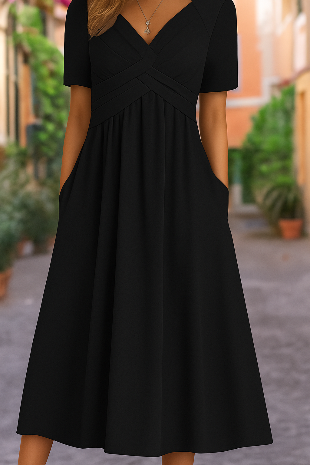 Crisscross Short-Sleeve Dress
