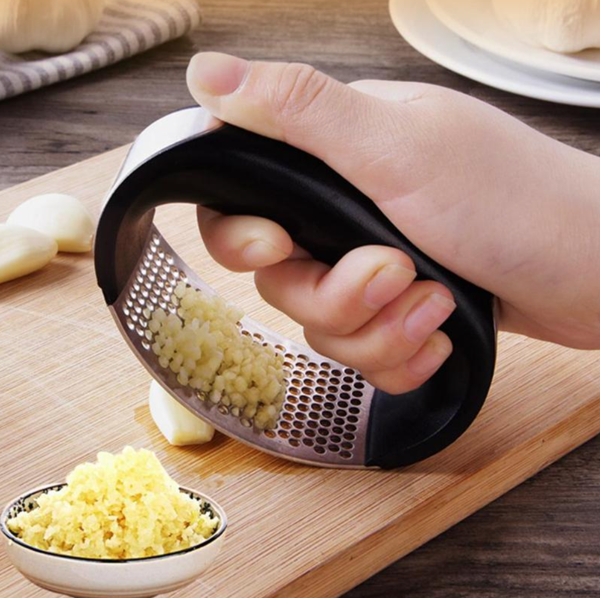 Curved Stainless Steel Garlic Press