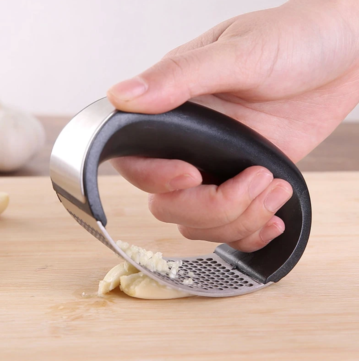 Curved Stainless Steel Garlic Press