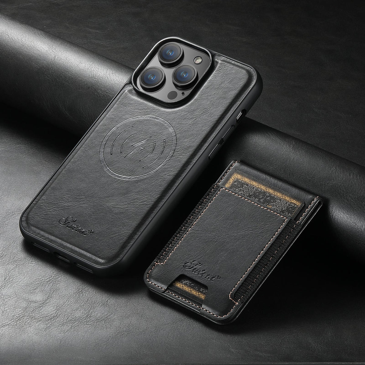 Durable Leather Phone Case with Card Holder and Magnetic Support