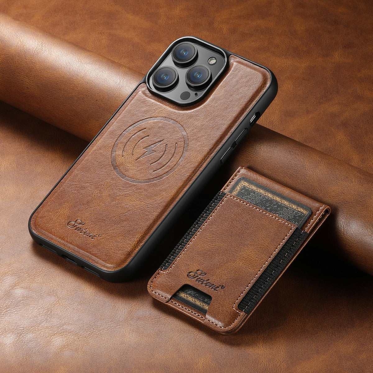 Durable Leather Phone Case with Card Holder and Magnetic Support